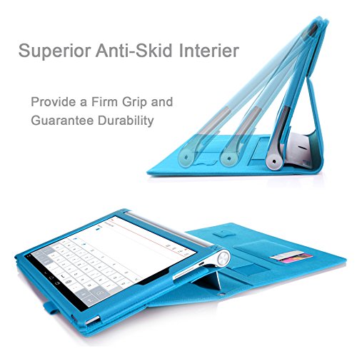 [Ecke Schutz] Lenovo Yoga Tablet 10 Zoll Hülle Tasche, Fyy hochwertige umweltfreundliche KunstlederHülle (Tasche Schutzhülle Case Cover Etui) mit Standfunktion/Aufsteller mit Fach für Kreditkarten elastische Handschlaufe Stift-Haltung (mit automatischer Schlaf/ Weck-Funktion) Blau für Lenovo Yoga Tablet 2 10 Zoll - 4