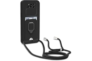 Dllatui Handyhülle Kompatibel mit Xiaomi Poco X3 NFC/Poco X3 Pro Halsband Lanyard Silikonhülle,mit Kamera Schutz Schieber,Drehbarer Ständer mit Kartenfach Necklace Hülle (Schwarz)