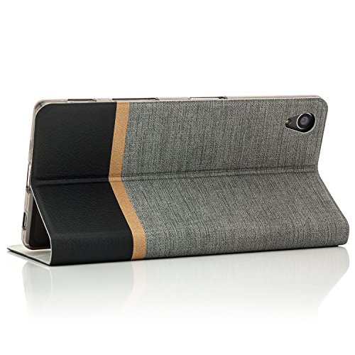 Zanasta Designs Funda Sony Xperia Z5 Compact Cubierta Carcasa Flip Case Tapa Delantera con Billetera para Tarjetas Protectora de Alta Calidad  Cierre Abatible Gris