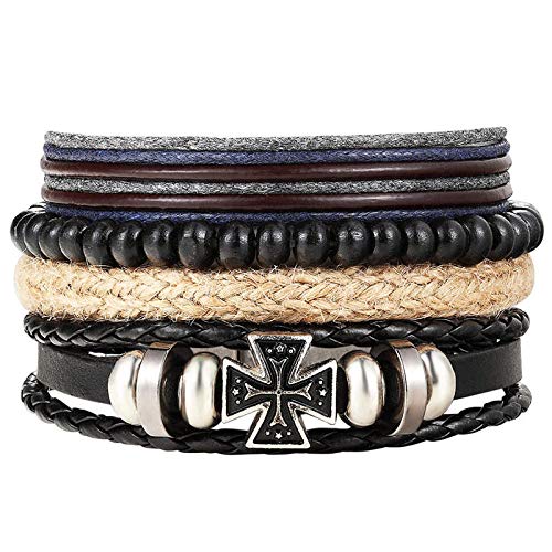 Bracelet Homme，4 Pièces Ensemble De La Mode Bracelet en Cuir Hommes Bracelets Cadeau Adapté À Toutes Les Occasions De Travail Quotidien De Rencontres Portant Les Cadeaux De Noël