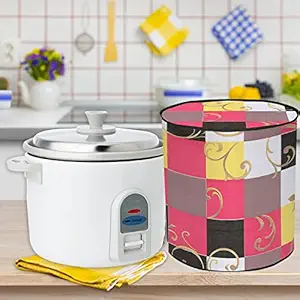 E-Retailer PVC Waterproof Automatic Cooker Cover for All Electric Rice cookers ( LXH-11X12.5 Inches, Pink & Black, Square Print)