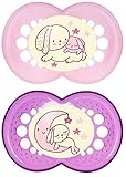 MAM Night Soothers with Sterilisable Travel Case (6 Months Plus, Pink)