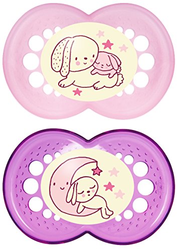 MAM Night Soothers with Sterilisable Travel Case (6 Months Plus, Pink)