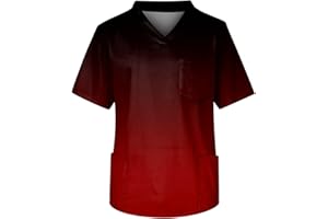 ZHENDEGL Kasack Herren Medizinische Arbeit Kurze äRmel T-Shirt Mode V-Ausschnitt Solide Farbe Farbverlauf Medizinische Berufsbekleidung Top Brusttasche Krankenschwester Top