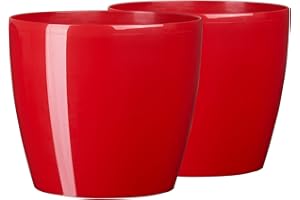 ‎TYMAR Tymar Blumentopf, 2er-Pack, Pflanzentopf aus Kunststoff, Moderne, Runde Form (Rot, ø 13,5 cm)