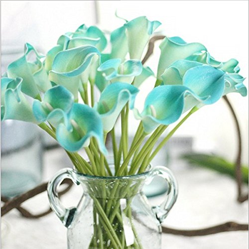 9x PU Künstliche Blume Calla-Lilien Blumenstrauß Hochzeit Blumen Dekor – Blau - 4