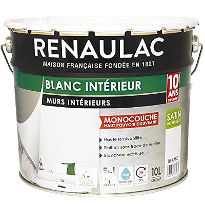 RENAULAC Peinture murs et plafonds monocouche acrylique 10 L satin blanc