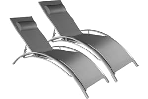 TecTake® Set de 2 Chaise Longue Bain de Soleil Jardin Exterieur avec Appuie-tête Chaise Longue inclinable Sun Lounger Transat de Plage Relax Camping Salon de Jardin Exterieur - Gris
