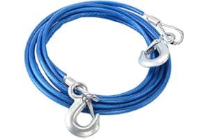 FAST WORLD SHOPPING ® Cavo Traino 4 Metri Fune Da Rimorchio In Acciaio Spessore 10Mm Corda Emergenza Ganci Per Trainare Argano Sos Auto Furgoni Peso Traino Massimo 5000 Kg