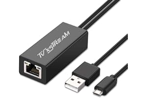 TV XSTREAM USB Ethernet Adapter (Black) for Firesticks (Gen 2 and 4K versions) Chromecast with Micro not Type C connection, USB to RJ45 Ethernet Adapter USB Power Supply Cable, speeds up to 100Mbps