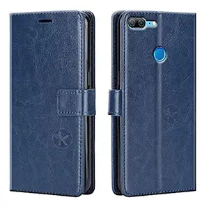 Dgeot Leather flip Case Compatible with Honor 9 Lite | Inside TPU with Card Pockets | Wallet Stand | Magnetic Closure | 360 Degree Complete Protection Vintage Flip Cover for Honor 9 Lite - Blue