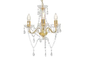 ‎VIDAXL vidaXL Kronleuchter mit Perlen Deckenleuchte Lüster Kristall Lampe Leuchte Wohnzimmer Hängeleuchte Hängelampe Pendelleuchte Deckenlampe Golden Rund 3xE14
