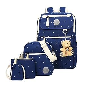 YOUJIA 5 Pcs Sets de útiles escolares para Adolescentes, Ocio Colegio Mochila + Bolsos bandolera + Estuches + Cartera + Colgante de oso de peluche