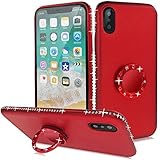 Slynmax iPhone X Hüllen Silikon Schutzhülle Glitzer Ring Protective Soft Dünne Backcover Handyhülle Rot Weiche TPU Rahmen Rückdeckel Shell Rückseite Hülle Tasche TPU Bumper Schale Handytasche by 