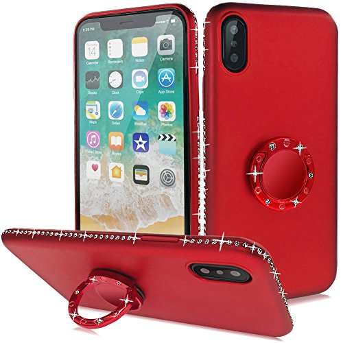 Slynmax iPhone X Hüllen Silikon Schutzhülle Glitzer Ring Protective Soft Dünne Backcover Handyhülle Rot Weiche TPU Rahmen Rückdeckel Shell Rückseite Hülle Tasche TPU Bumper Schale Handytasche