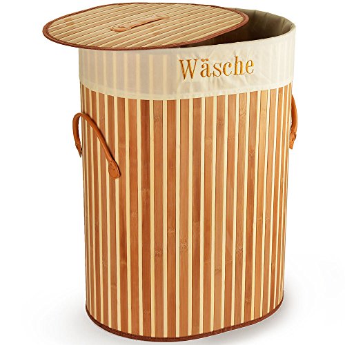 Wäschekorb in Bambusoptik natur oval 100 Liter hellbraun