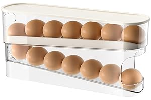 SUEVUT Portauova per frigorifero, Contenitore Per Uova Con Design A Rotolante Automatica, Porta Uova Da Trasporto Con Doppio Strato Trasparente