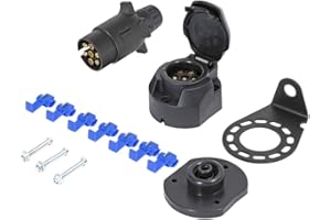 TAEUYYM Enchufes Zócalo de Remolque 7 Pines & Soporte para Montaje Metal Kit, 12V Impermeable Enchufe Para Remolques Conector, Con Almohadilla Impermeable de Goma, Para RV Remolque(Extremodeltornillo)
