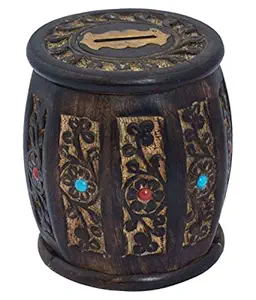 JH HANDICRAFTS Wooden Antique Barrel Shape Wooden Coin/Money/Piggy Bank Saving Box - (Gift for Kids | Boys/Girls | Toy |