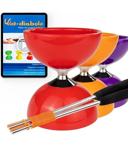 Cavernedesjouets Kit Jonglerie Enfant – 8 Accessoires : 3 Massues, Diabolo, Assiette Chinoise, 3 Anneaux – Sac + Carte Initiation – Dès 7 Ans