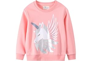 LXKA Girls Jumper Kids T Shirts Sweatshirts Long Sleeve Tops Dinosaur Unicorn Rainbow Toddler Clothes Cotton for Toddler Age 1-8 Years