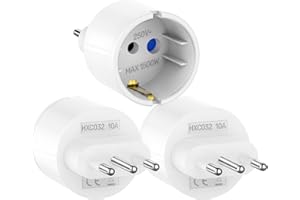 Oblinple 3 Stück Reiseadapter Italien, Adapter Schuko Stecker, Eu Deutschland auf Italien Steckdosenadapter, Italy Steckdose Typ L für Italie, Syrien, Uruguay, Chile, Malediven Reisestecker Weiß