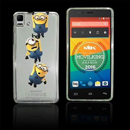 Funda de Gel Tpu Transparente de alta calidad  dibujo minions colgados  para BQ AQUARIS E5 HD y E5 4G LTE - Envio por mensajeria URGENTE