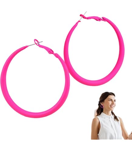 6 Stuks Neon Roze Oorbellen 80s/90s - Grote Ronde Creolen Voor Dames & Feest