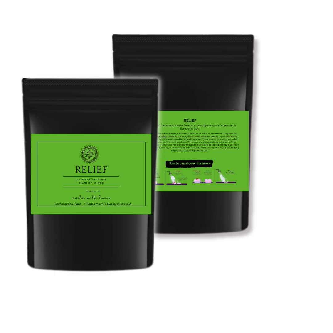 Aaranyam RELIEF Aromatherapy Shower Steamers -10 Tablets (1oz each), Lemongrass -Peppermint & Eucalyptus Shower Bombs with Es