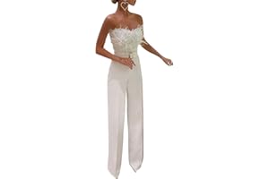 EACH WOMEN Pantaloni della Tuta della Tuta della Piuma del Cocktail della Spalla delle Donne Senza Spalline della Tuta dei Pagliaccetti della Gamba Larga dei Pantaloni