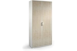 Yellow shop - Armadio mobile 2 ante 4 ripiani L90xP45xH195 cm COMPOS Bianco Rovere o Cemento texture 3d (Bianco/Rovere)