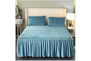 RTSFKFS Bettrock Spitze Mit 2 Stücke Kissenbezüge Bett Abdeckung Samt Gesteppt Volant RüSchen Tagesdecke 200/220/ 180 Bett Setzt Protector Verdicken Halten Warm (Color : M, Size : 120 * 200cm)