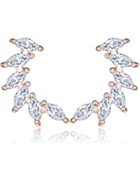 Yumi Lok Oro Rosa 925 Plata de ley Circonita hojas abrazadera Pendientes Pendientes Ear Puños para mujer mujeres niña