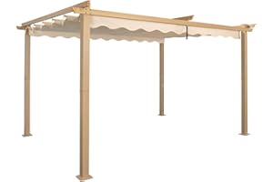 Angel Living 4 x 3 m Pergola en Aluminium, Coulissant rétractable, Tissu en Polyester de Haute densité, Hydrofuge et résistant aux Rayons UV, abri de Jardin pour Jardin, terrasse Beige