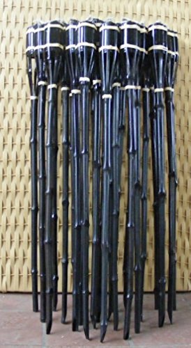 18 Stück Gartenfackeln 90 cm Bambus Fackel Öllampen mit Sturmverschluss Dochtschutz (Schwarz, 90cm)