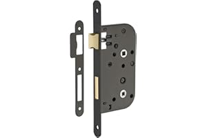 THIRARD - Serrure Encastrable à Condamnation pour Porte de Salle de Bain et Toilettes - Axe 50 mm - Bouts Ronds - Noir - Coffre Acier Embouti - Têtière Acier - Gâche Plate - Noir