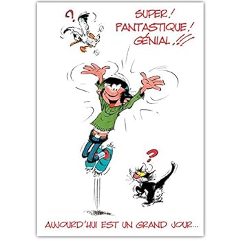 Afie GLMX-2038 Gaston Lagaffe MAXI - Biglietto di auguri per compleanno 1 anno di più umoristico regalo per bambine H/F, formato chiuso 31,5 x 15 cm, con busta illustrata in Francia
