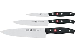 ZWILLING Set de 3 Couteaux (3 pièces: Couteau à Larder/Garnir, Couteau à Viande, Couteau de Chef), Acier Inoxydable, Manche Noir, série Twin Pollux