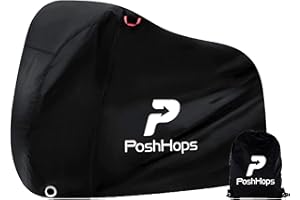 POSH HOPS LIMITED PoshHops Bike Cover - Waterproof, Heavy Duty, Dustproof, Rain Protection, Safety Lock Holes for 2 Bikes - Black, Polyester/Nylon, UV Coated, Double Stitched, Elastic & Buckle Closure