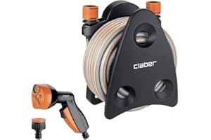 Claber Mini-set Balcony, Portamanguera equipado instalable en pared con manguera 10 m y pistola multifunción