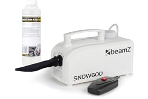 beamz Snow600 Artificial Snow Machine with 5L Concentrated Fluid, Ideal Snow Machine for Party Events, Creating Winter Atmosphere at Parties, Weddings, DJ and Large Venues