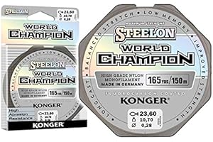 Ligne de pêche Konger World Champion - Revêtue au fluorocarbone _ 0,10-0,30 mm - 150 m - Monofil - Super puissante - De qualité supérieure