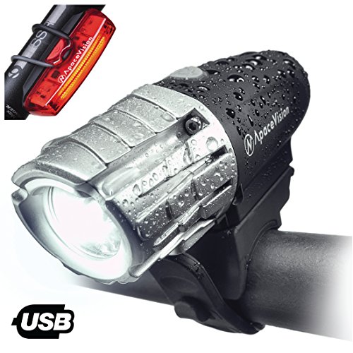 Set De Luces para Bicicleta Recargable USB Eagle Eye De Apace - Potente Faro Y Luz Trasera LED De 300 Lúmenes - Luz Delantera Y Luz Trasera Superbrillantes para Una Óptima Seguridad en Bici