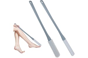 AMOTEE 2PCS Silicone Foot Cleaning Brush, Toe Gaps Cleaning Brush, Long Handle Toe Cleaner,Foot Brush with Two Sizes of Brush Heads, Foot Bath Brush for Elderly(Grey)