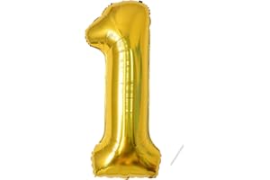 PARTYHAUSY Ballon d'anniversaire chiffres 1 ans | Or Ballon Helium 1 ans ballons 40" - Décoration d'anniversaire de 101 cm Deco