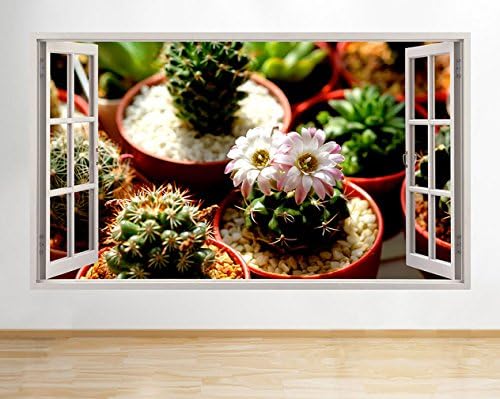 C601 Cactus Flower Plant Pots Hall Window Wall Decal 3D Art Stickers Vinyl RoomKids Bedroom Baby Nursery Cool Livingroom Hall Boys Girls
