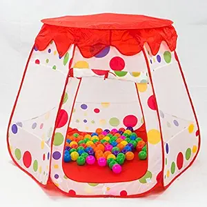 Toyshine Kids Foldable Castle Ball Pit Indoor Outdoor Pop-up Play Tent House Toy (White and Red)