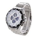 Easy Go Shopping WH1103 Digital LCD Dual Time Datum Display Alarm Armbanduhr 30 m Wasserdicht Edelstahl Quarz Sport Uhr für Herren, Weiß