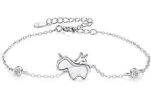 QIUJUNDE Bracciale unicorno in argento 925 per donna,braccialetti regolabili zirconi,bracciali amicizia,braccialetto portafortuna regali per bambini ragazze adolescenti figlia comunione battesimo compleanno
