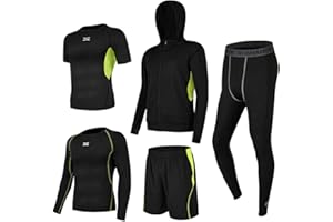 Superora 5 Pezzi Fitness Palestra Completi Sportivi Uomo Abbigliamento Sportivo Pantaloni Compressione Maglie Maglietta Pantaloncini Corsa Leggings Set Uomo